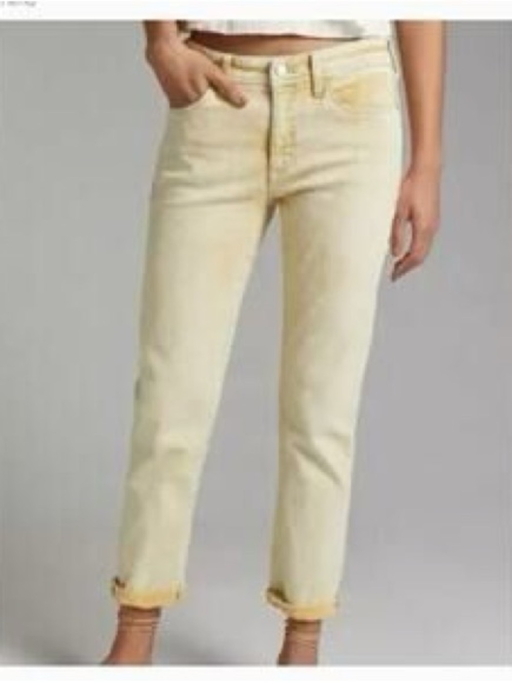 🌺PILCRO DESTRESSED MUSTARD/WHITE SLIM BOYFRIEND JEANS